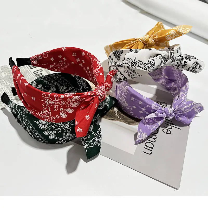 بوهو القوس طباعة Headbands للنساء واسعة الحواف عصابات الشعر  أنيقة الشعر هوب عبر عقدة أغطية الرأس الفتيات إكسسوارات الشعر