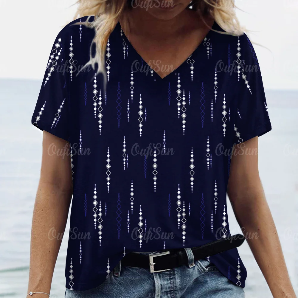 

2024 Women T-shirt Simple Print Oversized Blouse Women's Trend Clothing Fashion Short Sleeve Shirt Women V-Neck Minimalist Top