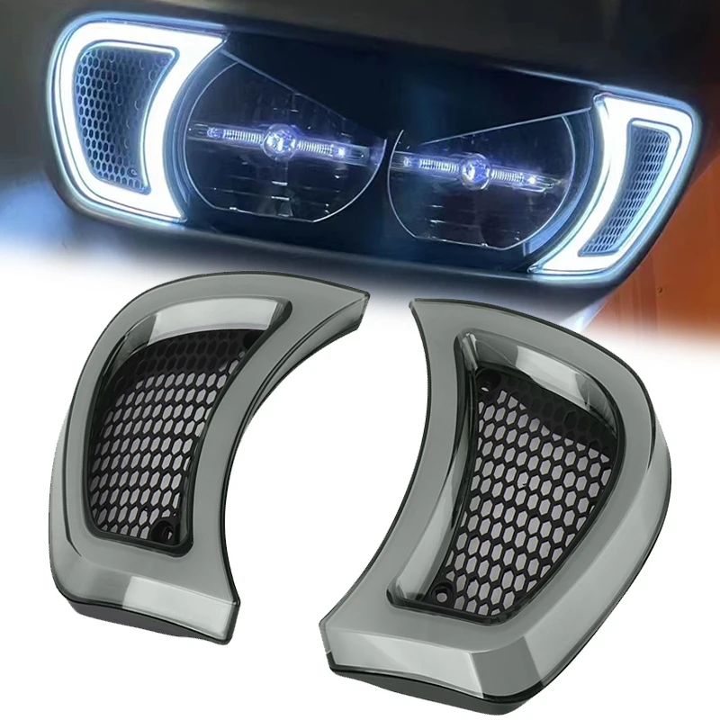 

Motorcycle Tracer Headlight Vent Accent LED Indicator Lights Turn Signal Lamps For Harley Touring Road Glide Models 2015-Up