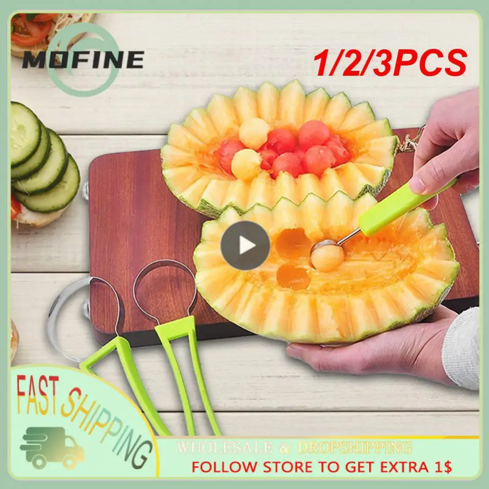 1/2/3PCS Fruit and Vegetable Tools 4 In 1 Watermelon Slicer Cutter Ice Cream Scoop Fruit Carving Knife Pulp Separator Kitchen