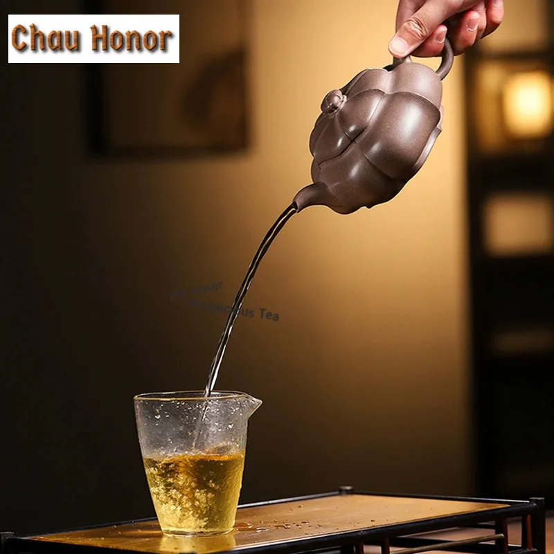 340ml Classic Yixing Purple Clay Teapots Handmade Diamond Flower Pot Raw Ore Graphite Section Mud Kettle Zisha Tea Set Gifts