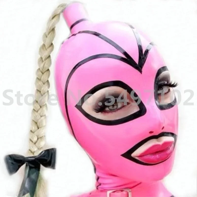 Latex Lingerie Ponytail Mask Hoods Wig Back Zipper Fetish