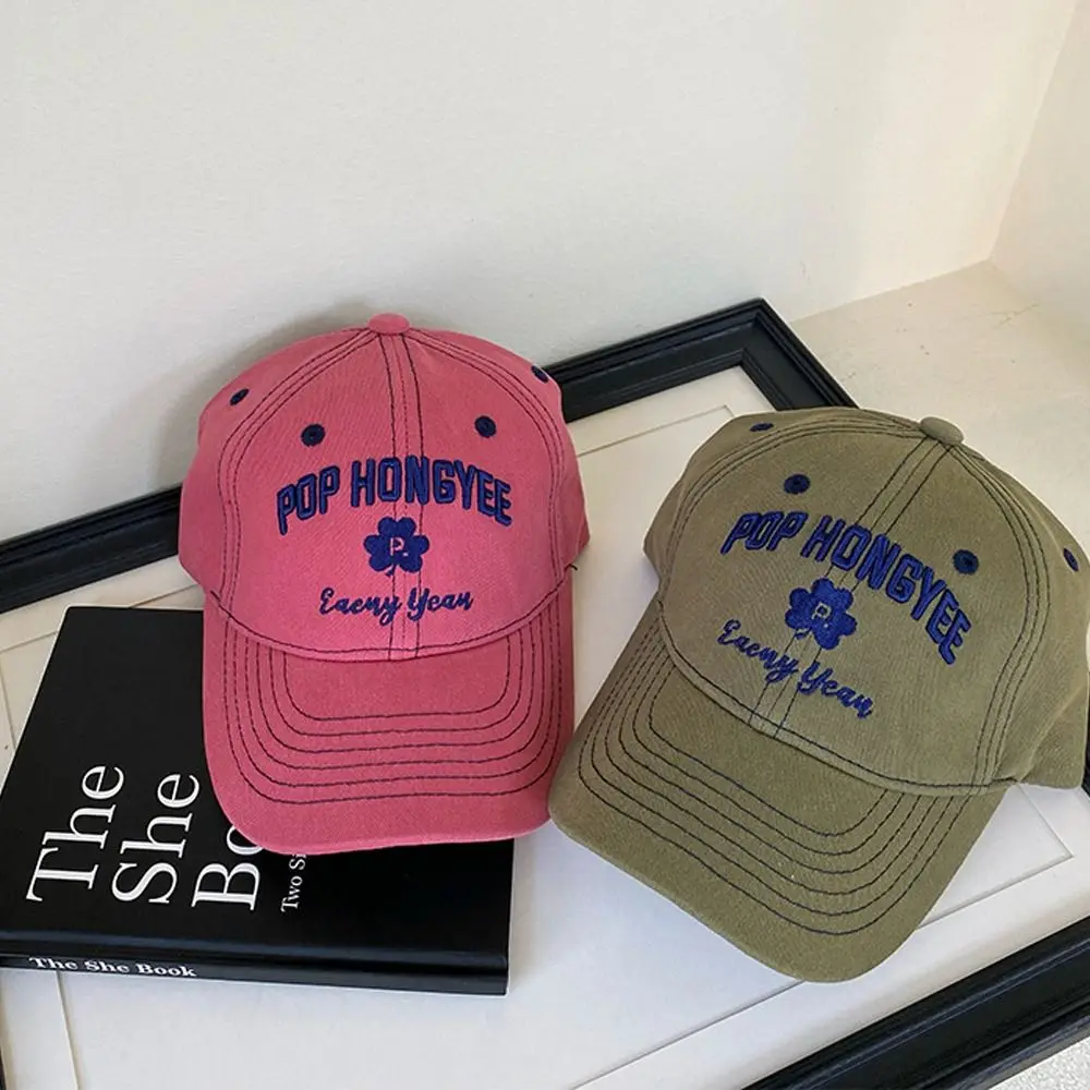 

Embroidered Letter Flower Kids Baseball Caps Korean Solid Color Adjustable Duck Tongue Hats Sunshade Visor Hat Children