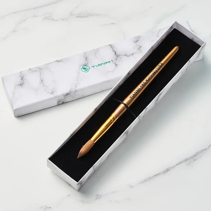TIANMI 100% Pure Kolinsky Acrylic Nail Brush White and Gold Handle Round Professional Salon Acrylic Application Nail Extension 6
