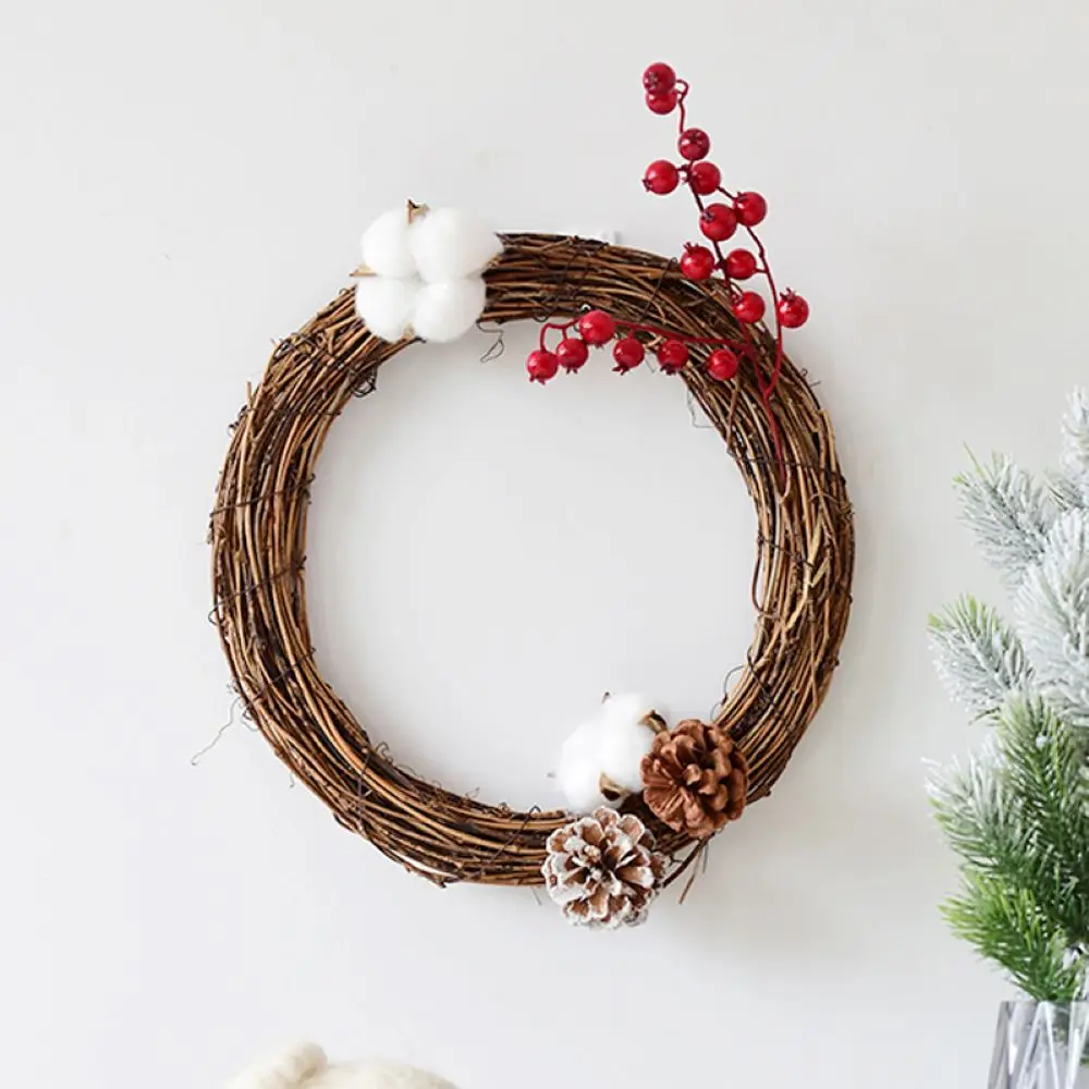 Description Picture 5 of item40cm Round Natural Rattan Ring Christmas Garland Hanging Ornament DIY Door Wall Wreath Wedding Decoration Home Xmas Party Decor