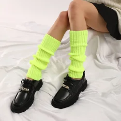 Women's 80s Neon Knit Ribbed Leg Warmers - Bright Footless Knee - High Socks - One Size (Fluorescent Green)