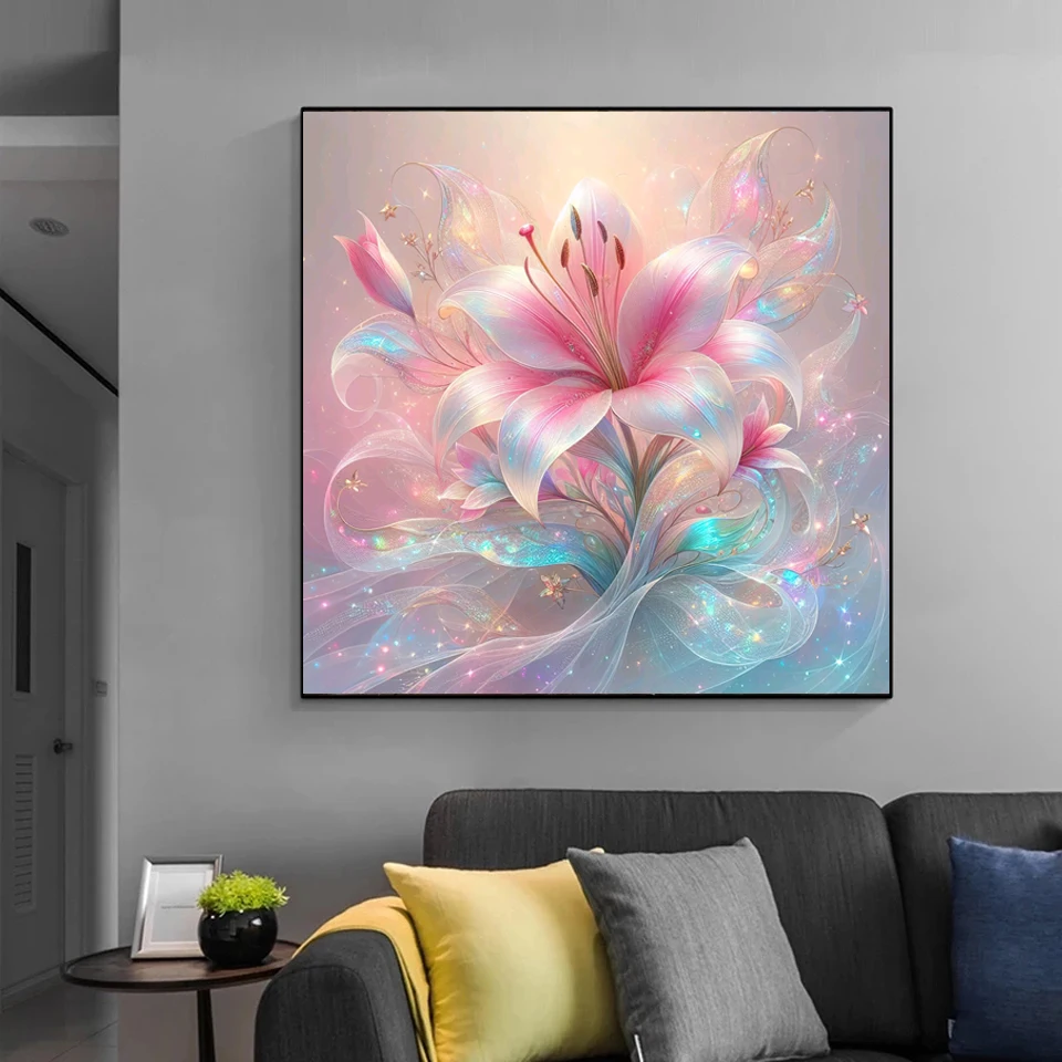 2024 New Diamond Painting Fantasy Pink Lily Full Diamond Mosaic Art flower Embroidery Cross Stitch Pictures for Home Decoration 3