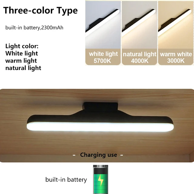 LED Makeup Lamp Light USB Eye Protection Rechargeable Portable Hanging Magnetic Lamp Touch Switch Mirror Light Selfie Light Three-color Type