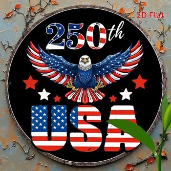 250th Anniversary Bald Eagle USA Round Metal Wall Art - 8in Round
