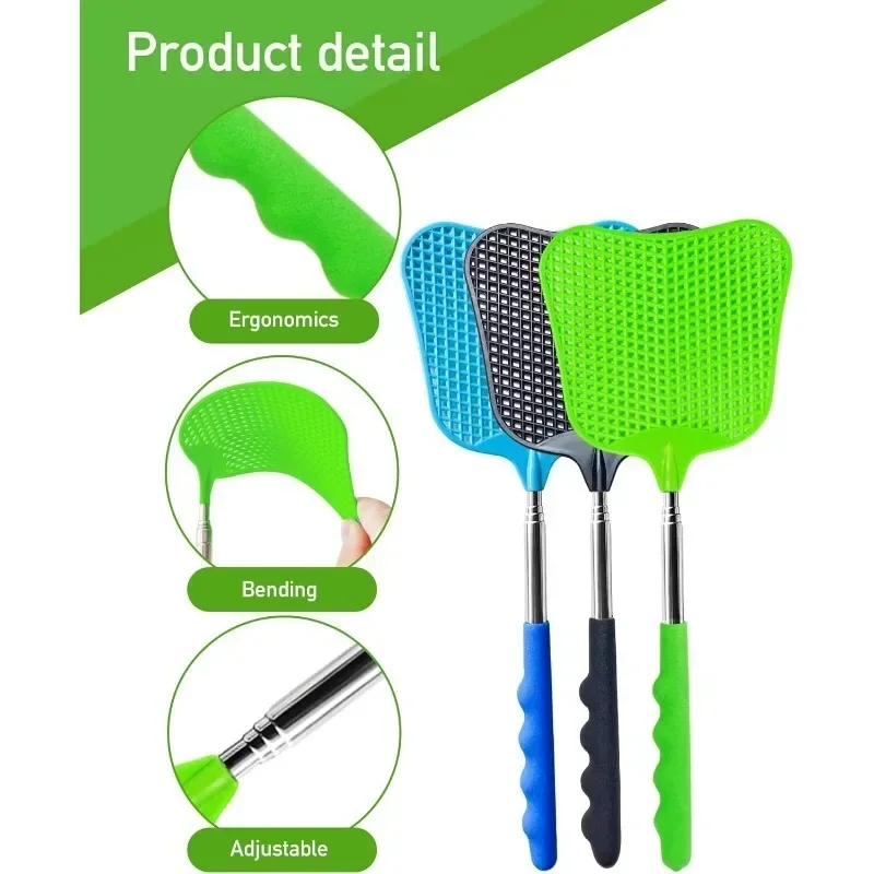 Fly Swatter Telescopic Fly Swatters with Stainless Steel Handle Large Bug Swatter That Work for Indoor Classroom Office Outdoor