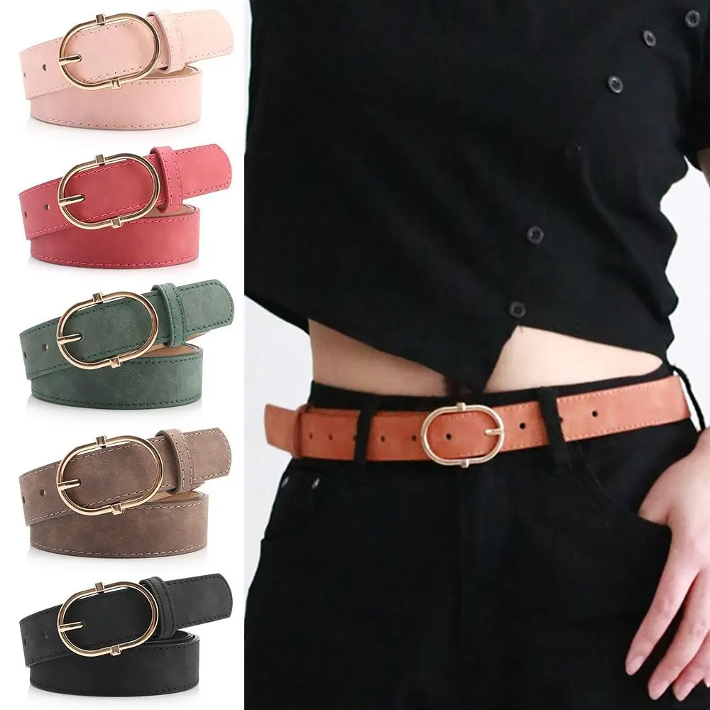 

Women Casual Simple Luxury Designer Brand Waist Band Gold Buckle Waistband Matte Leather Belt Ladies Dress Strap