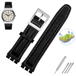 Premium Waterproof Genuine Leather Watch Strap - Black, Brown, White with Clasp - 17mm black buckle (A black white)