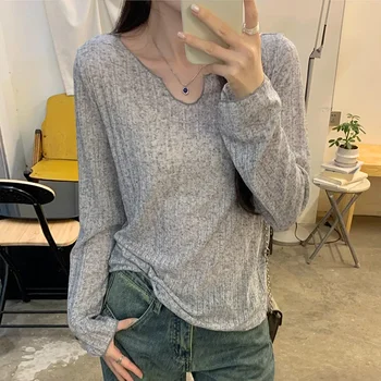 المرأة مثير انظر من خلال تي شيرت فضفاض كم طويل تي شيرت برقبة على شكل v موضة أوائل الصيف قميص واقية من الشمس تكييف الهواء