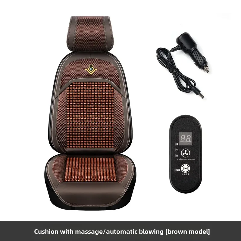 thumbnail image 1 of Cojín de asiento de coche transpirable con aire acondicionado, brisa refrescante de verano, masaje refrescante, cuentas de madera, funda de asiento universal, 1 of 5