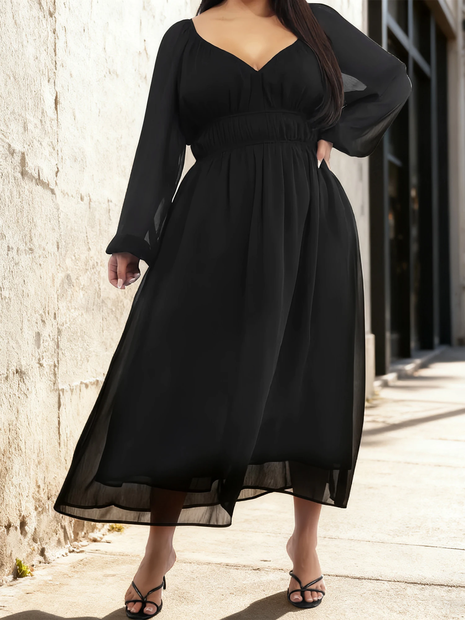 Elegant Floral Print Maxi Dress with Ruffle Sleeves and Empire Waist for Women Fall Fashion Plus Size Clothing