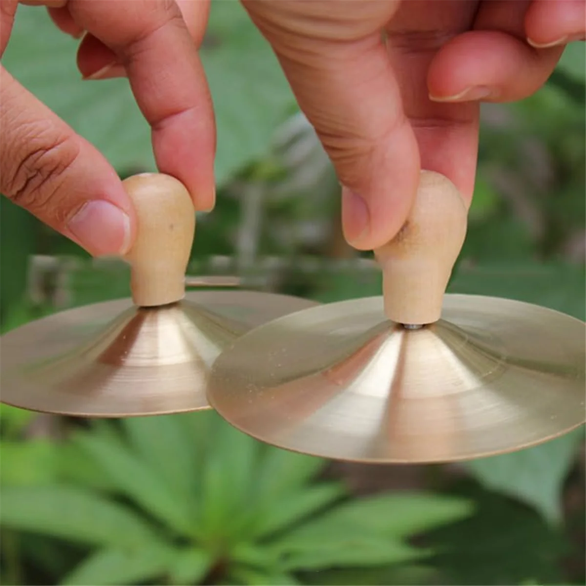 1 Pair Brass Cymbals with Knobs Finger Cymbals with Wood Knobs for Dancer Party Percussion Instrument