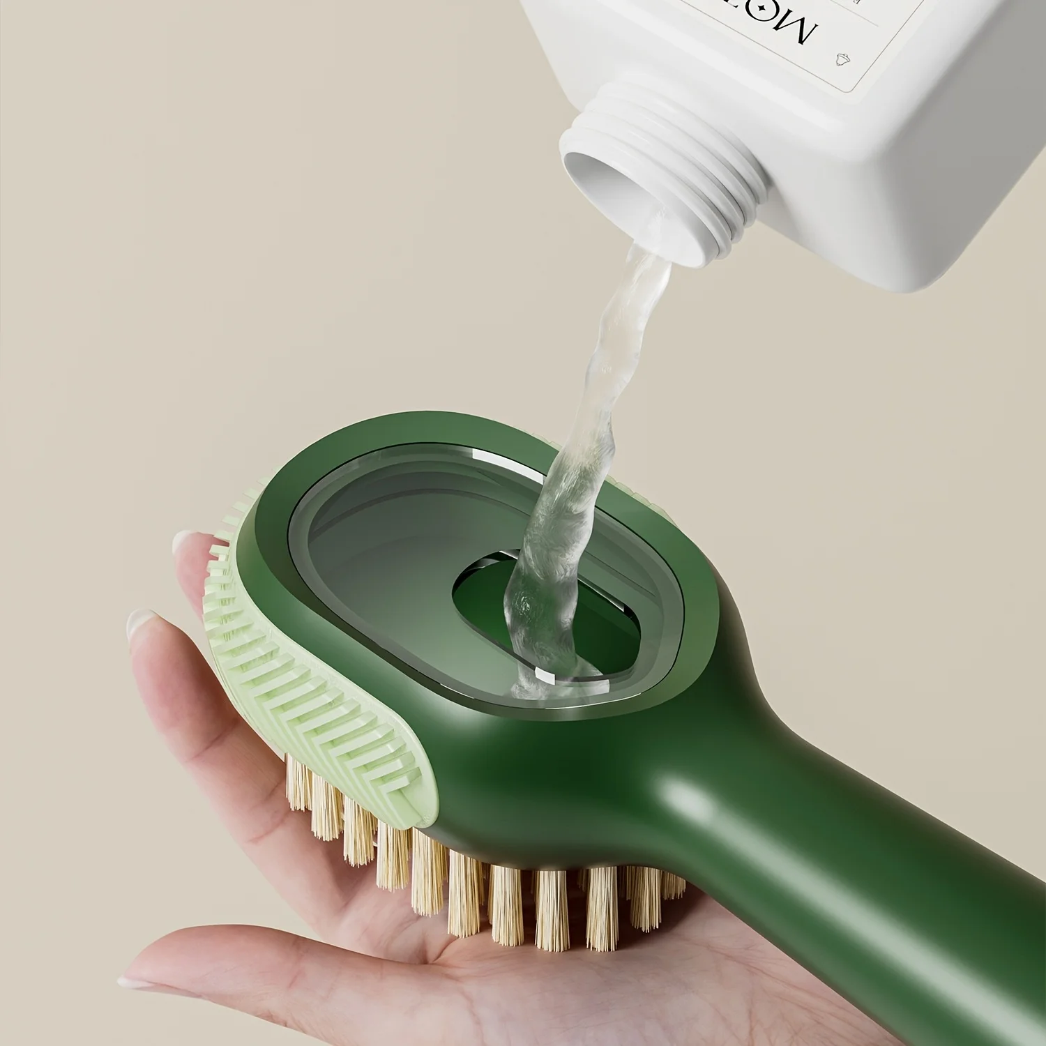 1pcTwo in one shoe brush, household press out liquid shoe wash brush, press type soft fur clothing cleaning brush 2