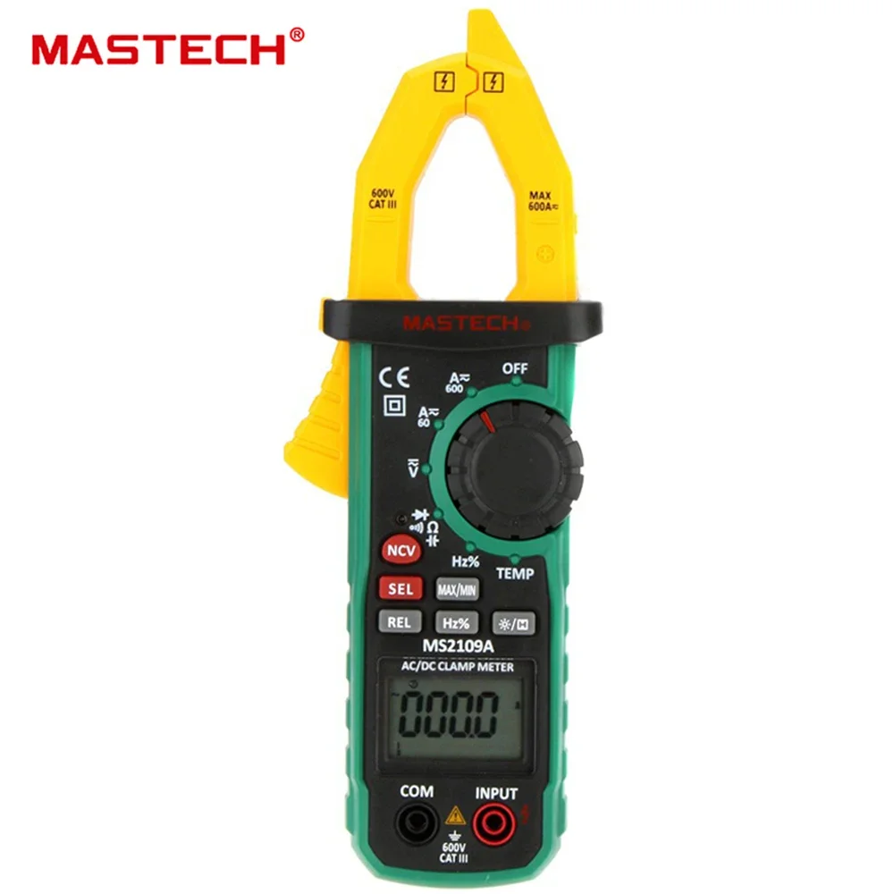 

Mastech MS2109A Clamp Meter Auto Range Digital NCV Detector AC DC Current Clamp Meter Multimeter HZ Temp Capacitance Tester