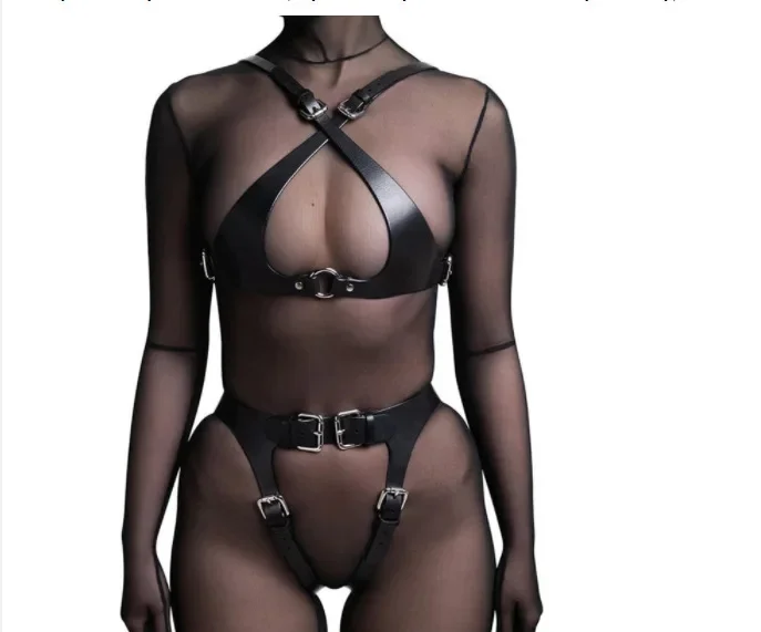 Sexy Leather Lingerie Set Women's Black European American Foreign Trade Exotic Factory Direct Wholesale