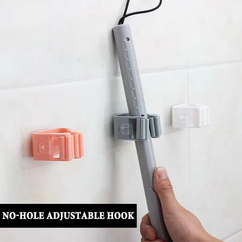 2/4Pc Self-Adhesive Hooks Wall Mounted Mop Holder For Bathroom Storage Towel Rack Punch-free Bathroom Suction Hanging Clip Hooks