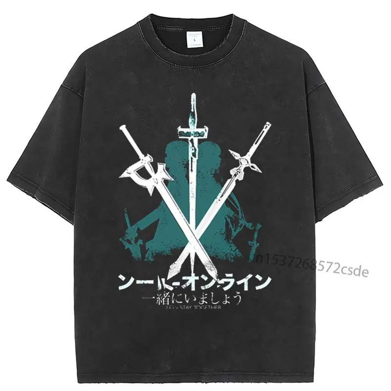 

Kirito And меч асуны Art в онлайн-эстетике Tumblr, винтажная Мужская Повседневная футболка в стиле бойфренда, футболка, японская мода, футболка