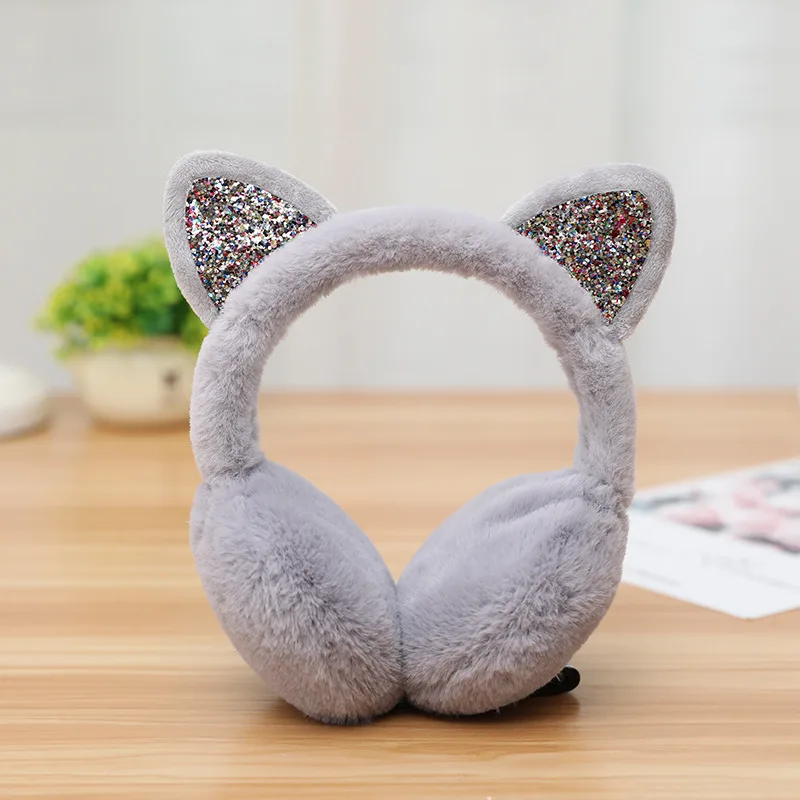 Girls Cat Ears Rabbit Fox Animal Ears Warmer Winter Cute Outdoor Cycling Sequin Earmuffs Fluffy Earflap Headband warm earmuffs fur earmuffs