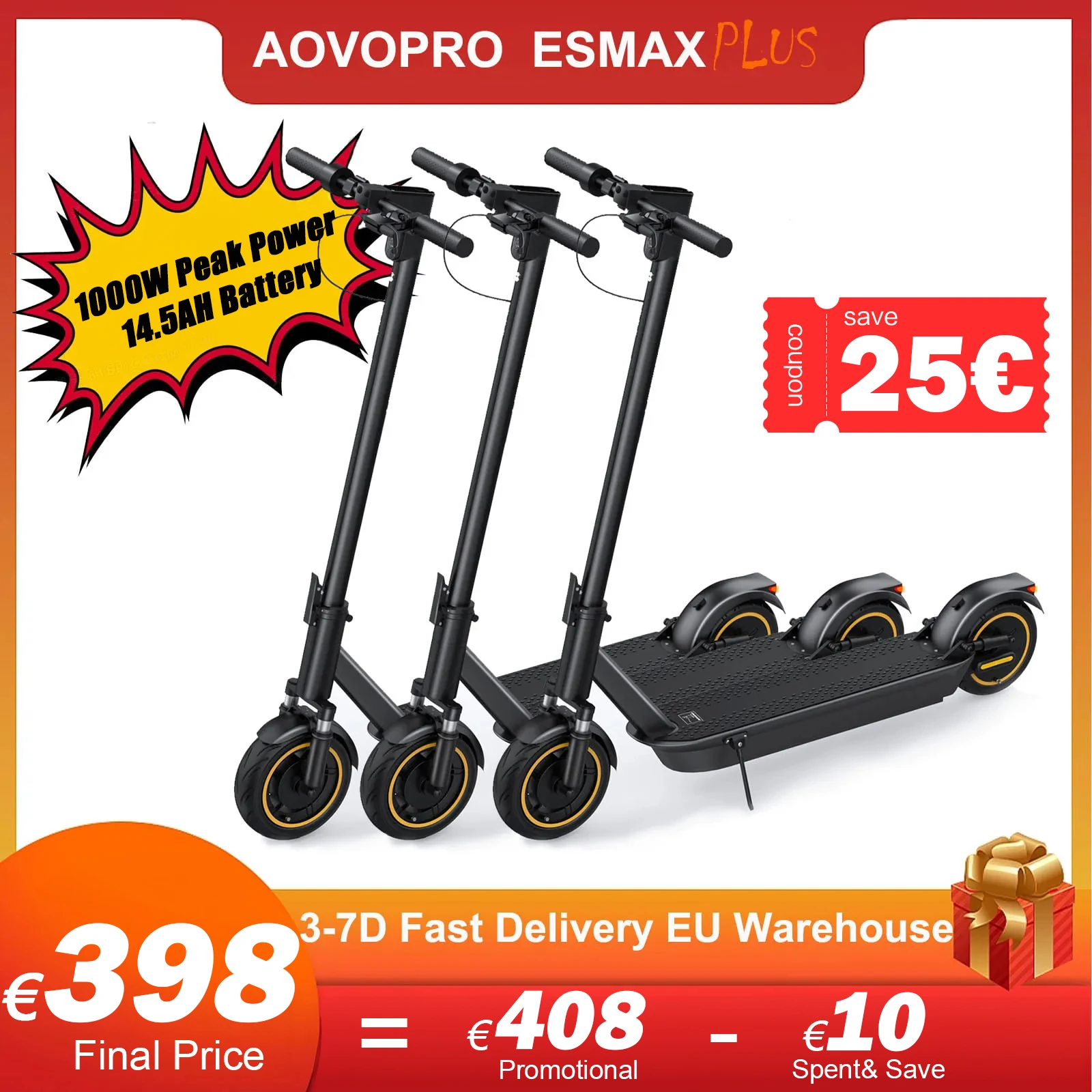 Aovopro Scooter Elettrico Da 10 Pollici 45Km Super Range 1000W 14.5Ah Batteria Portatile Pieghevole Pneumatico Pneumatico Elettrico Kick Scooter Con A