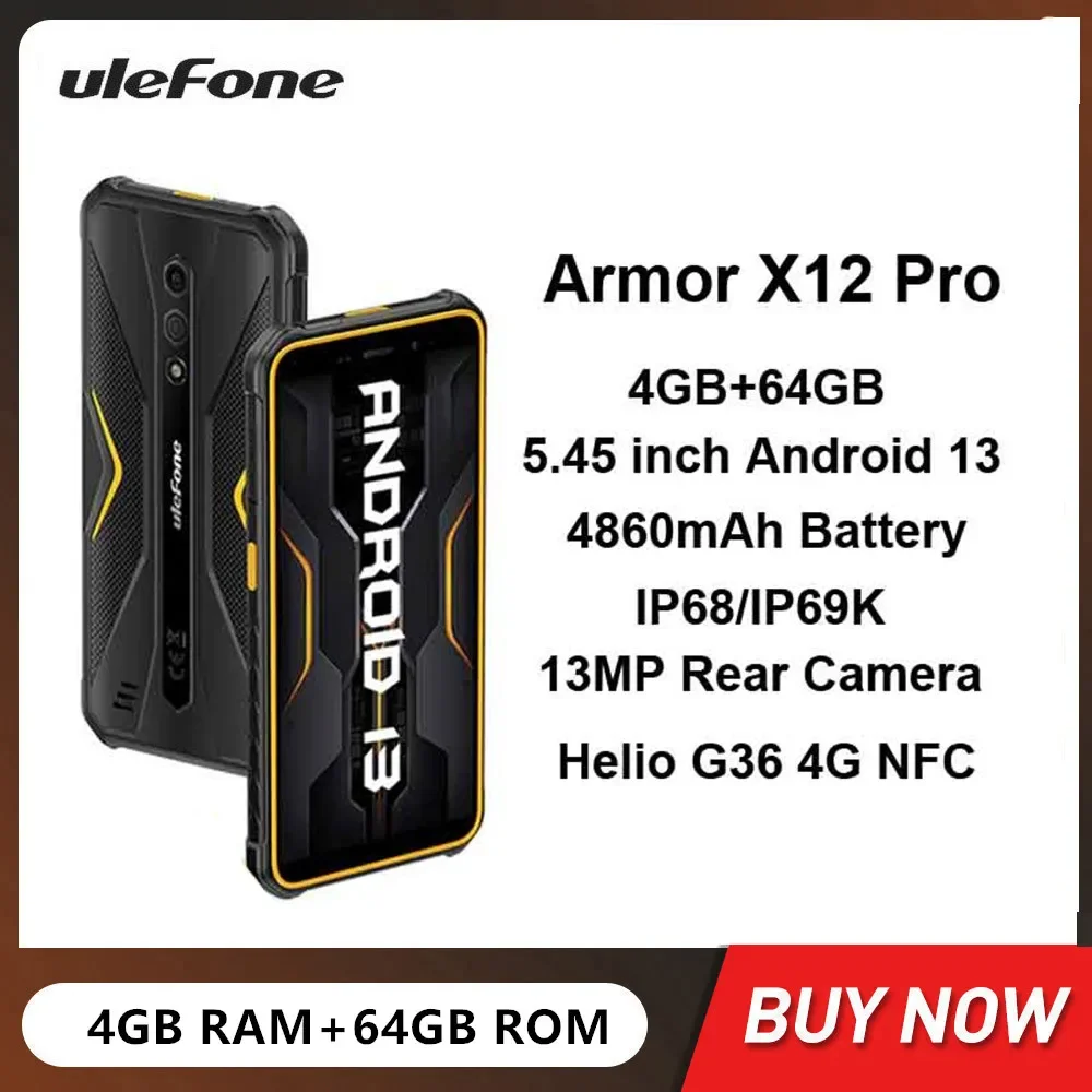 Ulefone Armor X12 Pro Rugged 4G Smartphones Octa Core 4GB+64GB 5.45Inch Android 13 Mobile Phone 13MP 4860mAh 10W Fast Charge NFC