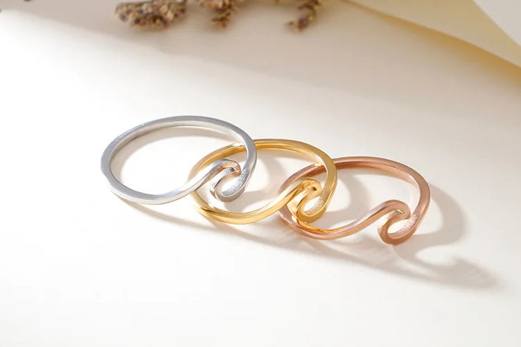Stainless Steel Wave Rings For Women Men Simple Design Sea Wave Shape Size 5-10
