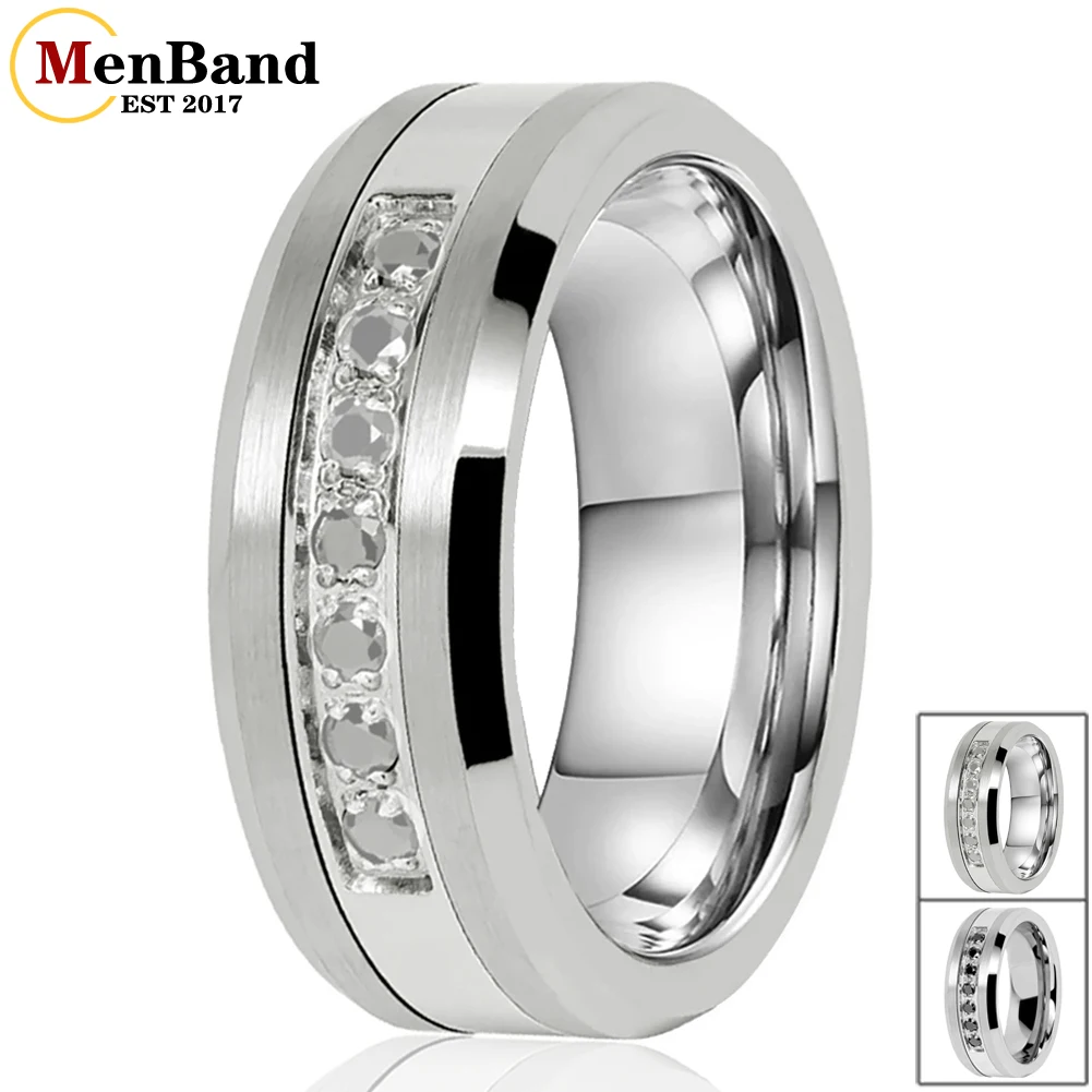 MenBand Fashion Jewelry 8MM Men Women Tungsten Steel Combination Wedding Band Ring With 7 White/Black CZ Inlay Comfort Fit 7-15 pandahall 18 24 pcs lot pink rectangle square cardboard jewelry set boxes with black sponge ring boxes for jewellery packaging