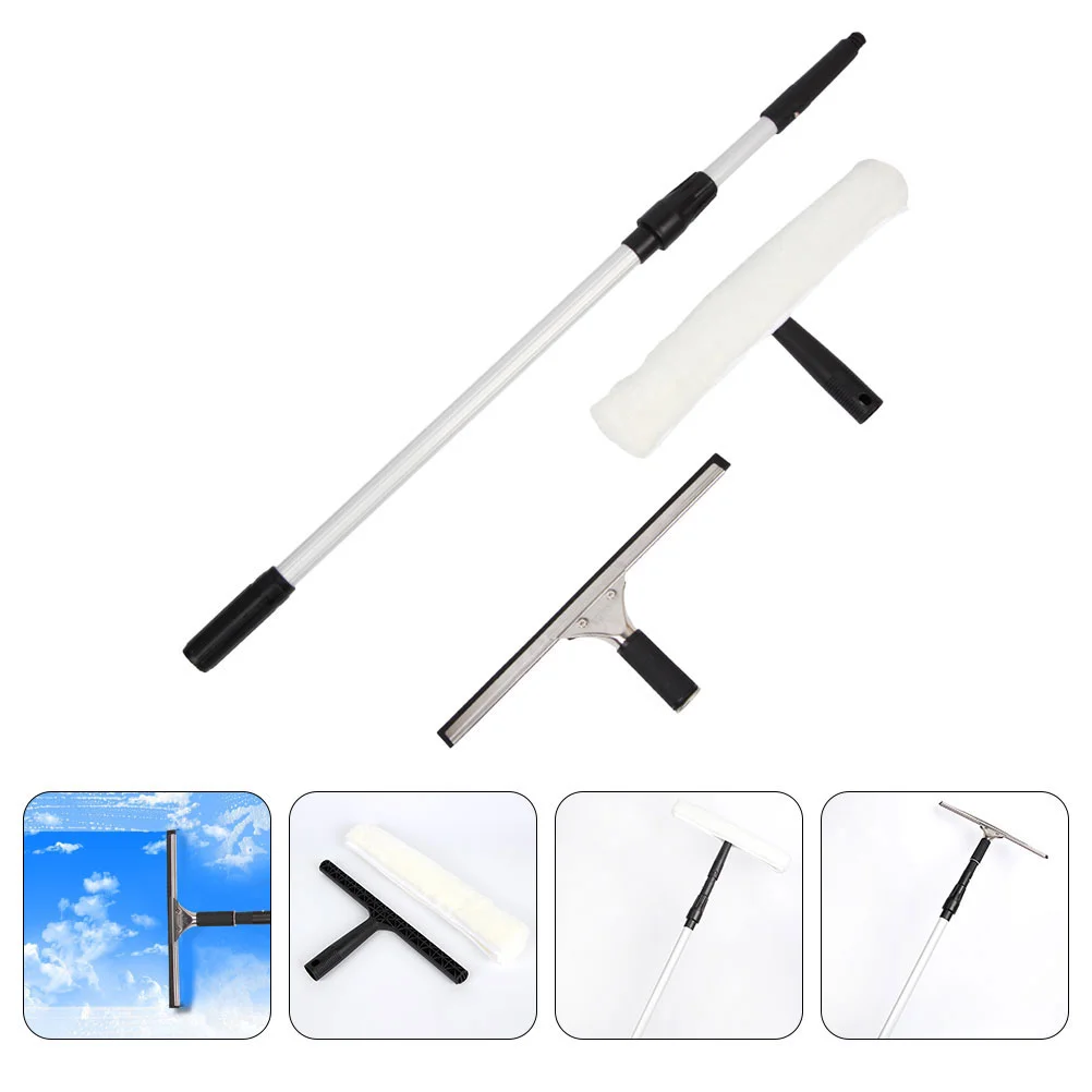 1 Set of Household Glass Cleaner Telescopic Window Scraper Cleaning Windows Pole System Glass Squeegee Rubber Windshield Long