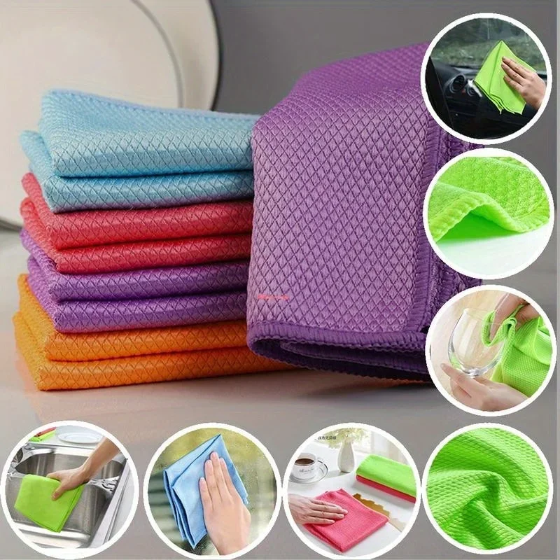 Magic Cleaning Cloth Fish Scale Glass Cloth Car Window Mirror Cleaning Cloth Traceless Reusable Suitable for Cleaning Kitchen Mi