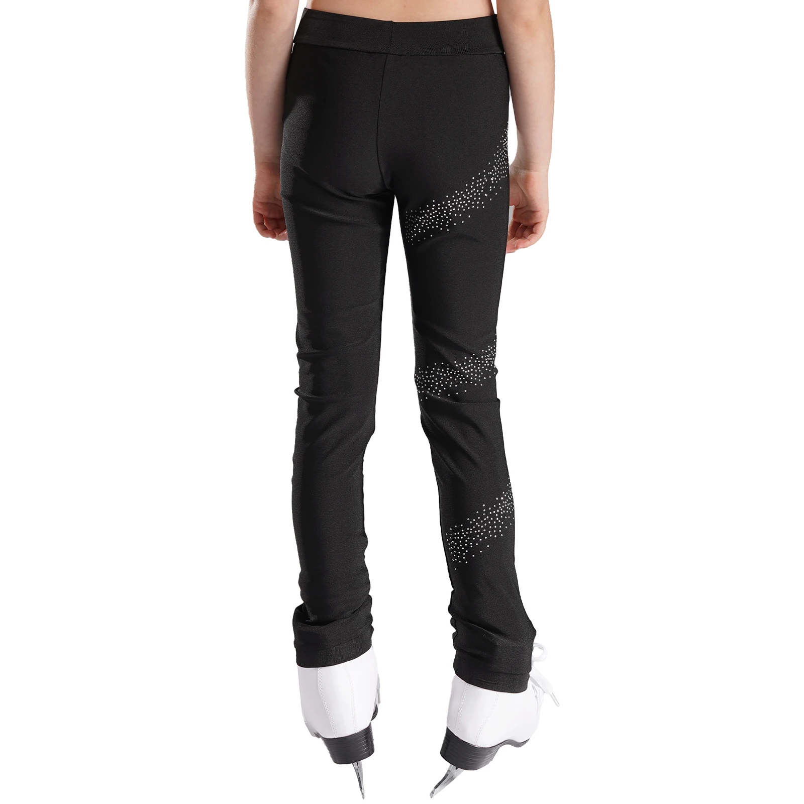Calças de patinação artística crianças strass ginástica patinação no gelo leggings prática vestido calças para unisex crianças meninos meninas