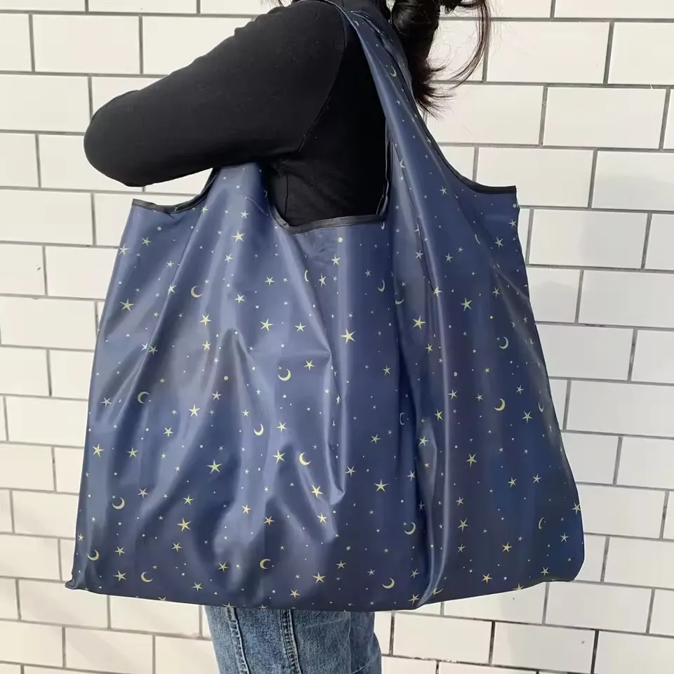 Shopping Bag Eco-Friendly Folding Reusable Portable Shoulder Handbag for Travel Grocery Fashion Pocket Tote