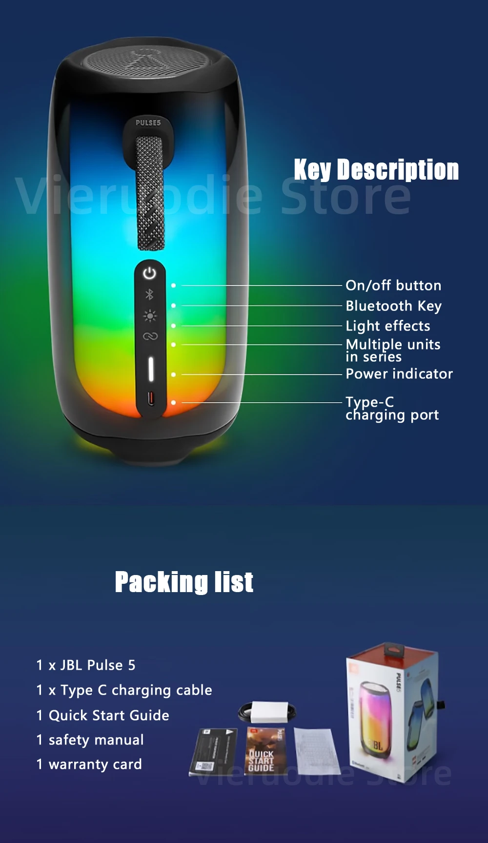 JBL Pulse 5 Portable Bluetooth speaker with light show description image 14