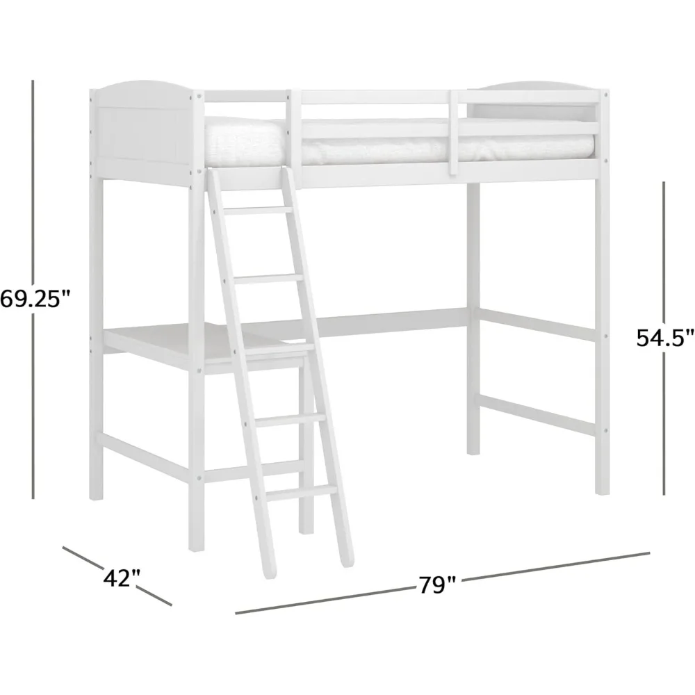 Contemporary Wood Arch Twin Size Loft Bed with Desk, White 2