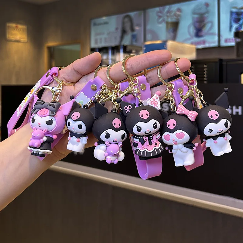 

Cute Sanrio Keychain Anime Hello Kitty Kuromi Melody Cinnamoroll PomPomPurin Accessories Cartoon Sakura Series Pvc Keyring Gift