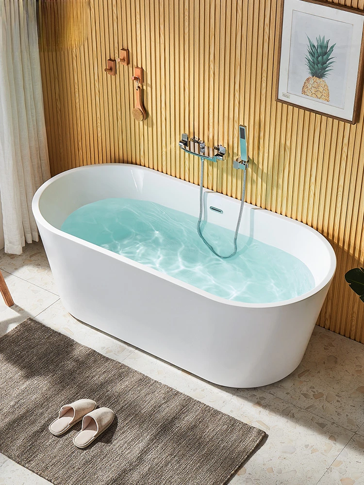 Acrylic round Bathtub Household Adult Bathroom Small Apartment Thin Edge Net Red Bathtub