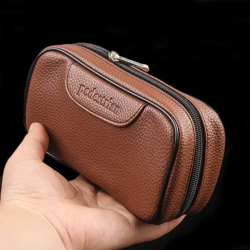 Pipe Bag Cigarette Holder Smoking Paper Holder Case Wallet Bag Holds 2 Pipes Portable Leather Smoking tobacco pipe 5