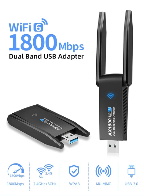 Adaptateur Wifi 6 USB 1800Mbps 5G/2.4Ghz, Dongle USB 3.0, carte réseau sans  fil 802.11ax, pour windows 10/11, pilote gratuit