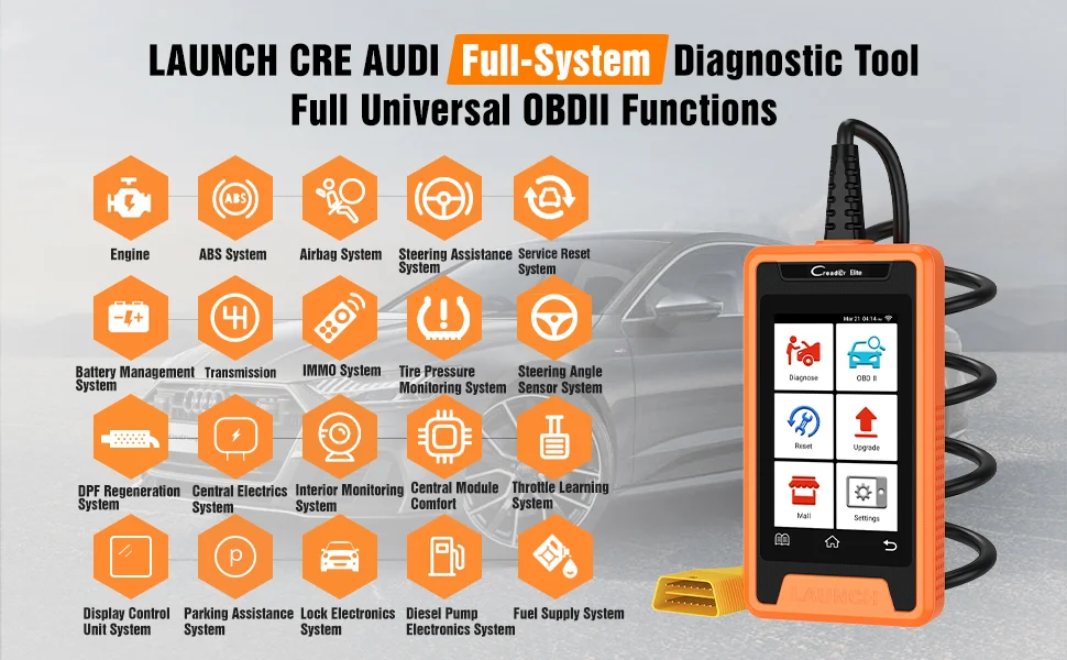 LAUNCH X431 Creader Elite für AUDI Vollsystem-Diagnosegerät Auto OBD OBD2 Scanner Bidirektionale ECU-Codierung Kostenlose Aktualisierung – Detail 2