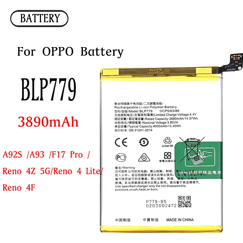 

BLP779 Battery For OPPO F17 Pro A92s / Reno 4 Lite / Reno4 Z / A93 2020 high capacity Capacity Mobile Phone Batteries Bateria