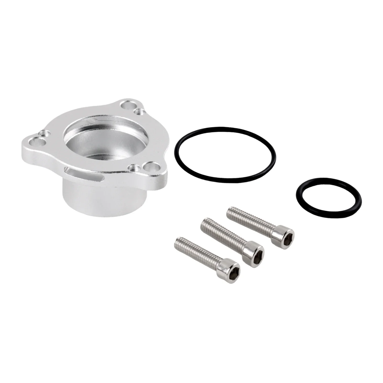 Sleek Silver Black Blow Off Valve Adapter for Enhanced Turbo Performance