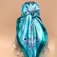 New 90X90CM Beach Shawls Popular Design Square Silk Hijab Women Luxury Sunscreen Scarves Fashion The Four Seasons Headscarf 1