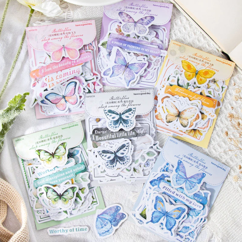 

40 pcs/pack Flowers Stickers aesthetic Decorative collage Scrapbooking accessories Diary Album Stationery Sticker