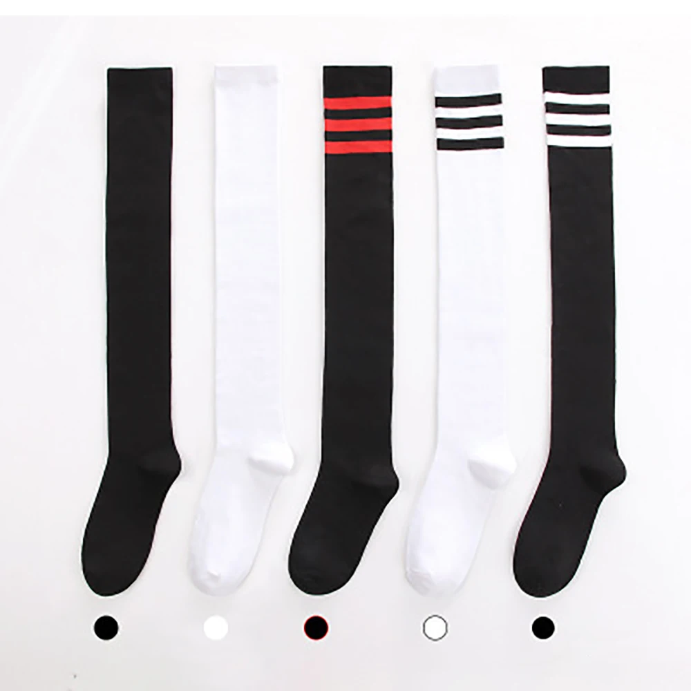 Thigh High Socks For Women Cute Goth Lolita Kawaii Striped Over The Knee Socks Cotton Long Tall Knee High Stockings