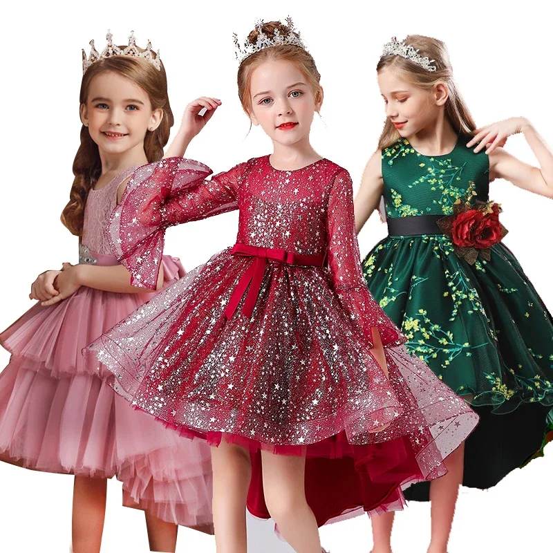 

New Autume Kids Dresses For Girls Charm Costume Children Evening Party Princess Dresses Flower Girls Wedding Dress 8 12 Year