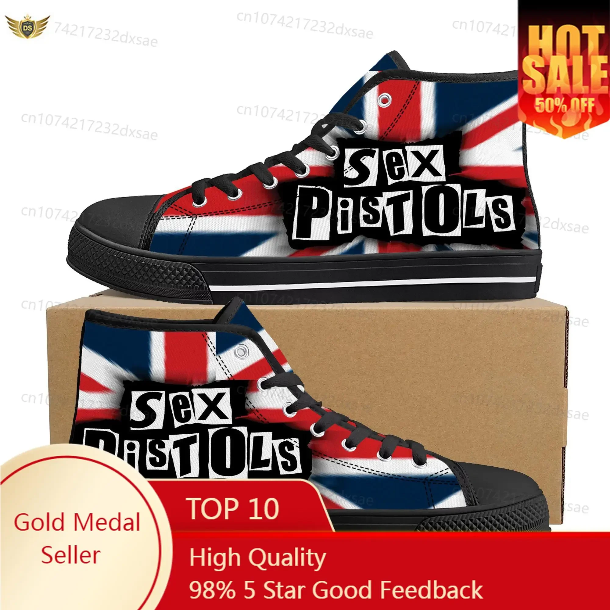 цена Sex Pistols Punk Rock Band High Top High Quality Sneakers Men Women Teenager Canvas Sneaker Casual Couple Shoes Custom Shoes