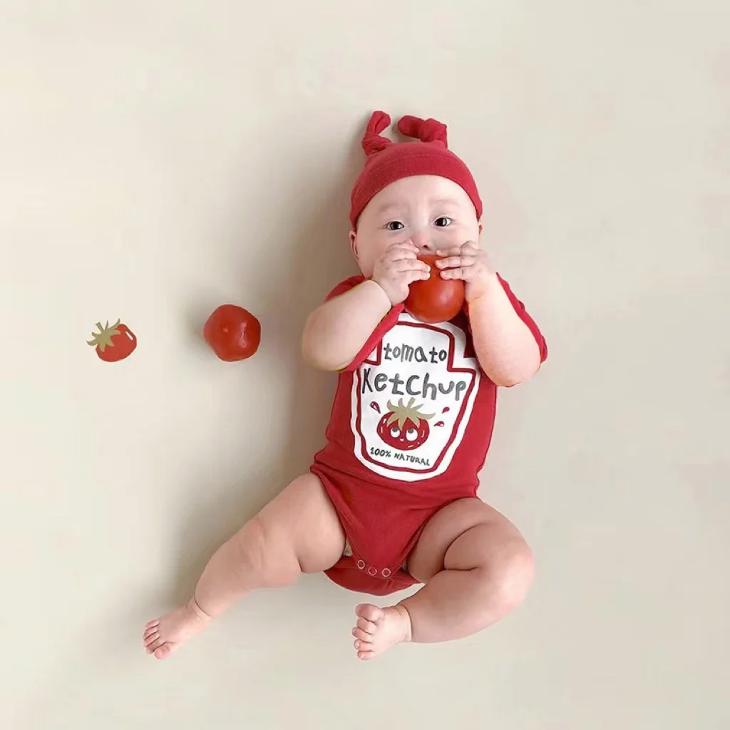 korean-version-of-cute-tomato-print-style-baby-jumpsuit-mens-and-womens-100-day-clothing-crawling-clothes-아기-코스프레