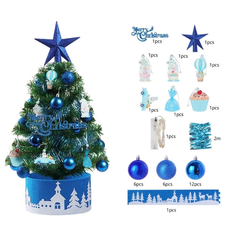 2ft/60cm Mini Tabletop Christmas Tree, DIY Desktop Decor with Led Lights